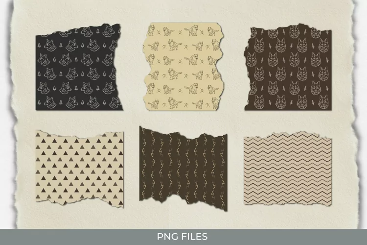 Vintage Wolf Seamless Pattern Torn Paper