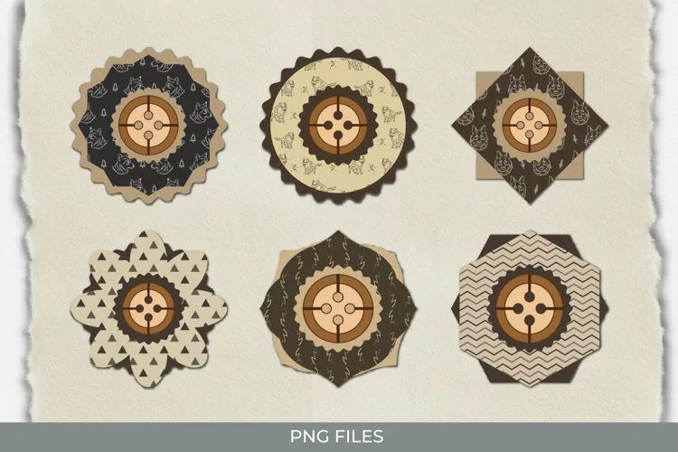 Vintage Wolf Seamless Pattern with Buttons
