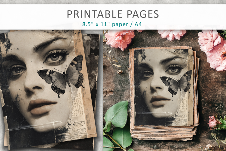 Vintage Woman Junk Journal, Shabby Chic Ephemera