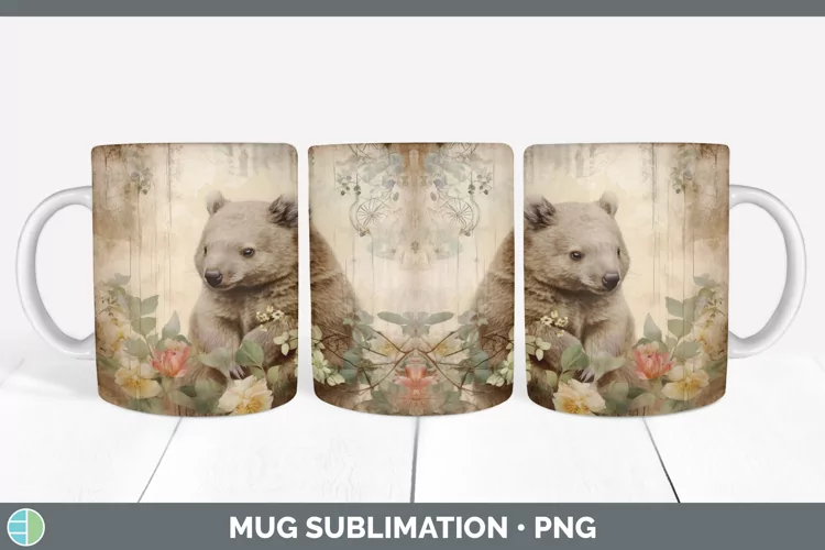 Vintage Wombat Mug Wrap | Sublimation Coffee Cup Designs