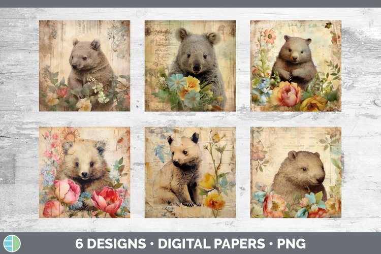 Vintage Wombat Paper Backgrounds | Digital Scrapbook Papers