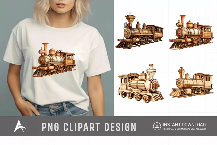 Watercolor Vintage Wooden Train Sublimation Clipart