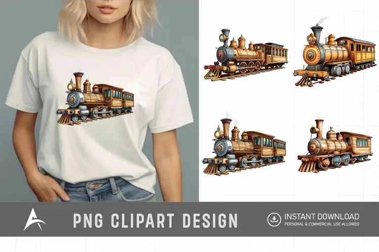 Watercolor Vintage Wooden Train Sublimation Clipart