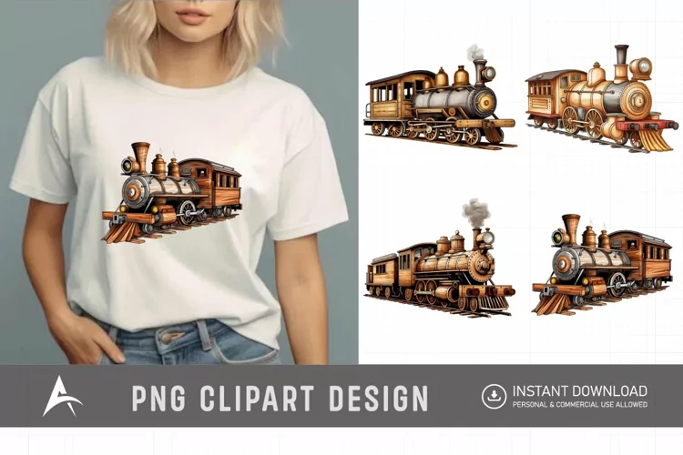 Watercolor Vintage Wooden Train Sublimation Clipart