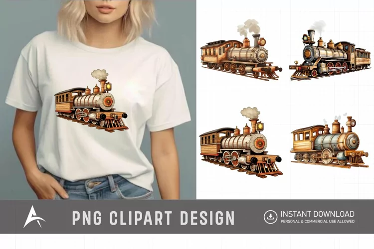 Watercolor Vintage Wooden Train Sublimation Clipart