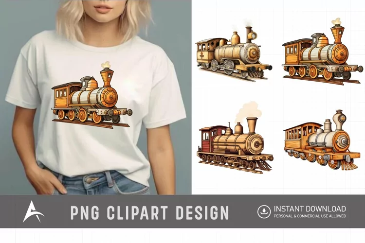 Watercolor Vintage Wooden Train Sublimation Clipart