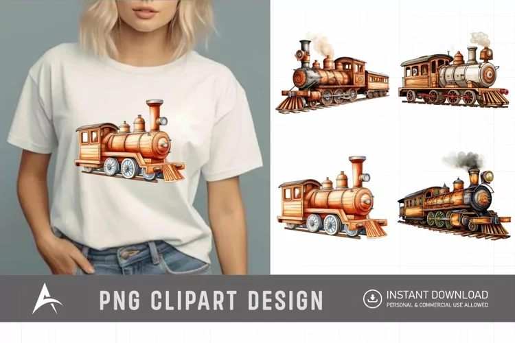 Watercolor Vintage Wooden Train Sublimation Clipart