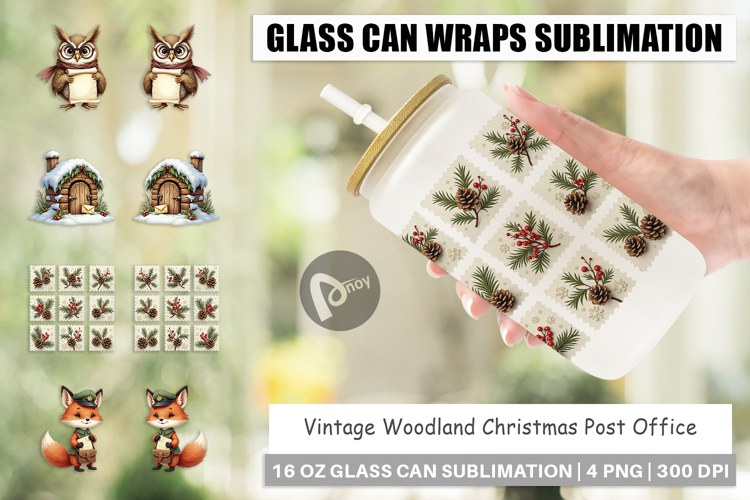 Vintage Woodland Post Office Glass Can