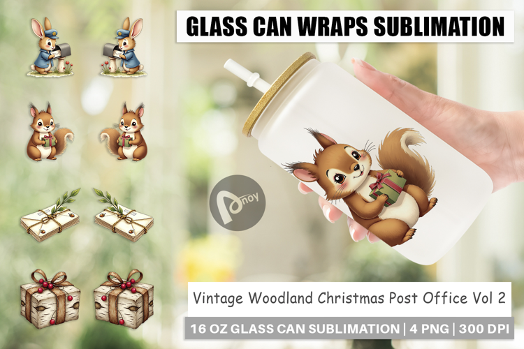 Vintage Woodland Post Office Glass Can
