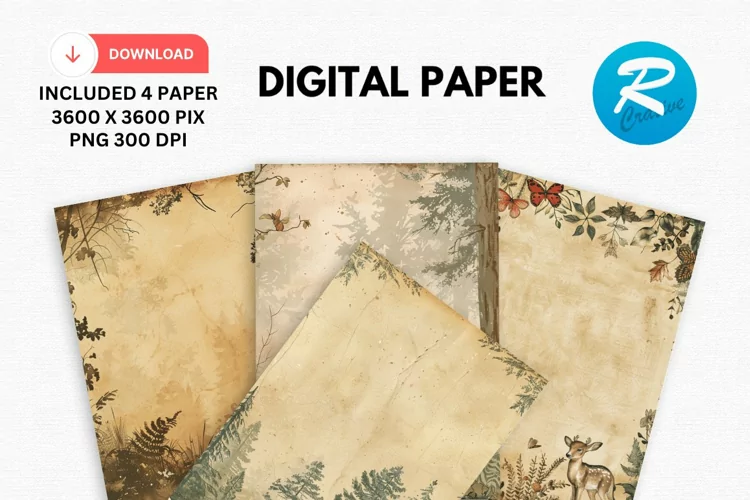 Vintage Woodland Digital Paper, Woodland Background