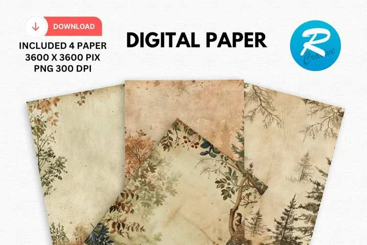 Vintage Woodland Digital Paper, Woodland Background