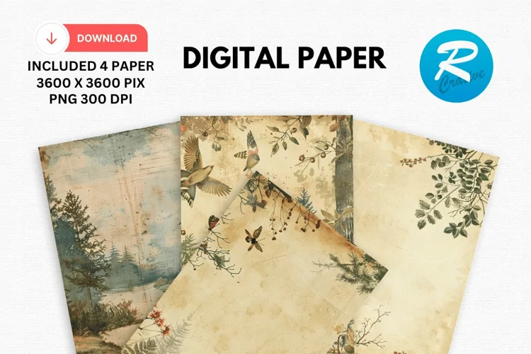 Vintage Woodland Digital Paper, Woodland Background