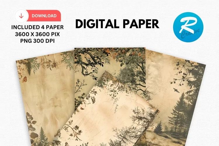 Vintage Woodland Digital Paper, Woodland Background