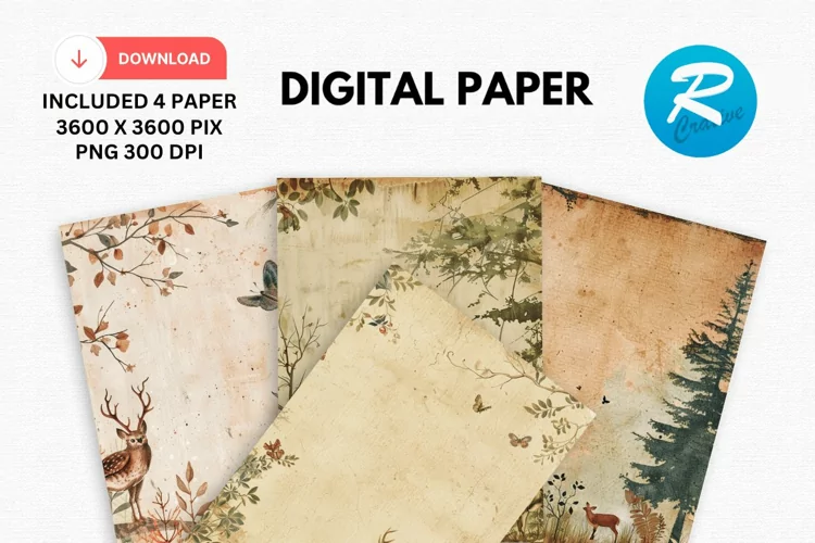 Vintage Woodland Digital Paper, Woodland Background