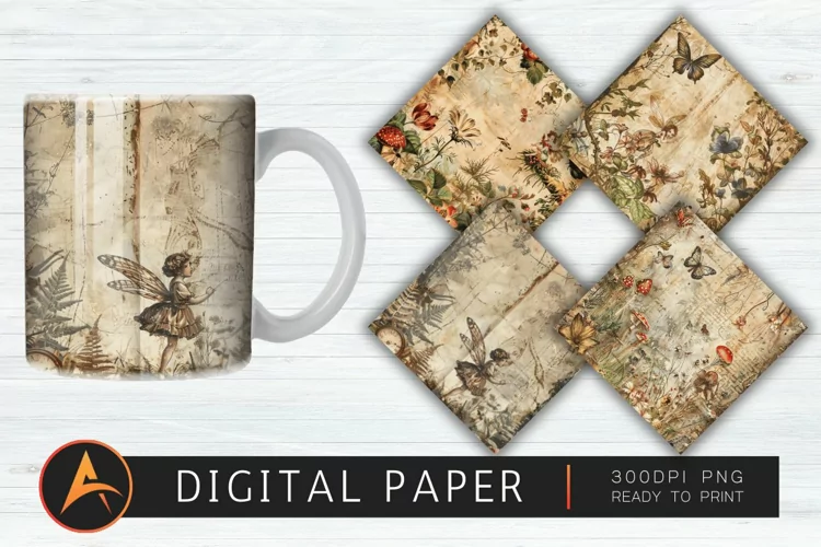 Vintage Woodland Seamless Fairy Junk Digital Paper