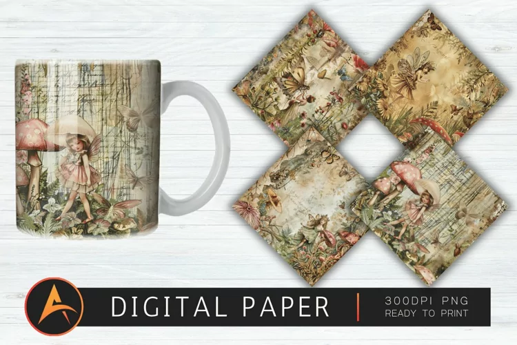 Vintage Woodland Seamless Fairy Junk Digital Paper PNG