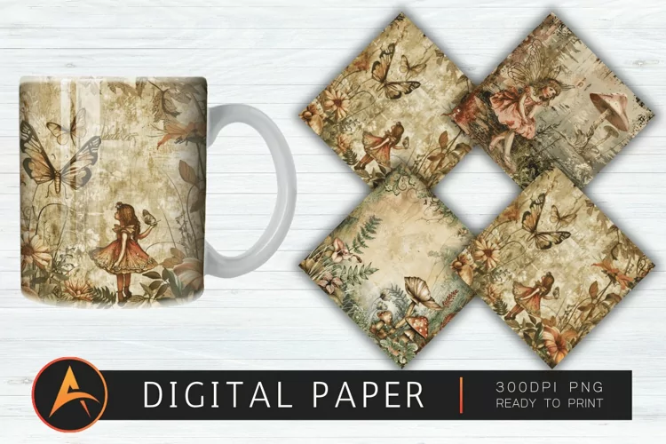 Vintage Woodland Seamless Fairy Junk Digital Paper PNG