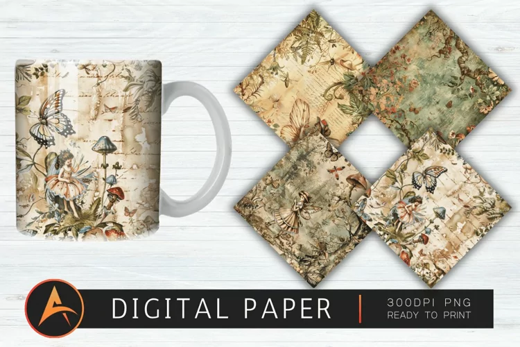 Vintage Woodland Seamless Fairy Junk Digital Paper PNG