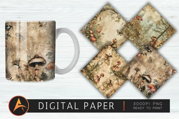 Vintage Woodland Seamless Fairy Junk Digital Paper