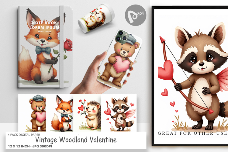 Vintage Woodland Valentine Digital Paper