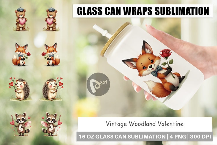 Vintage Woodland Valentine Glass Can
