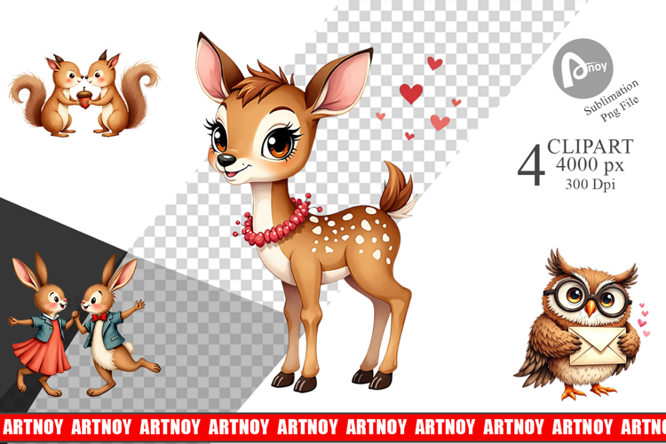 Vintage Woodland Valentine Clipart