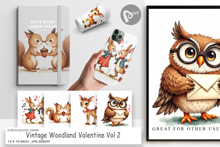 Vintage Woodland Valentine Digital Paper