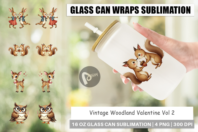 Vintage Woodland Valentine Glass Can