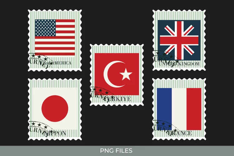 Vintage World Flags Postage Stamps Clipart