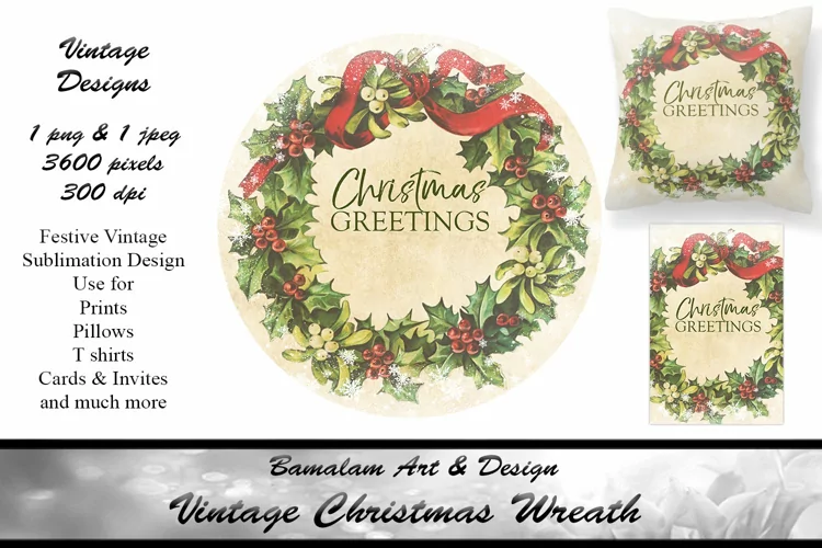 Vintage Christmas Wreath Sublimation Design