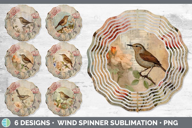 Bundle of six Decoupage Wrens Wind Spinner designs.