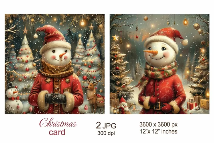 Cute Christmas Card, Snowman dressed like Santa scrapbook