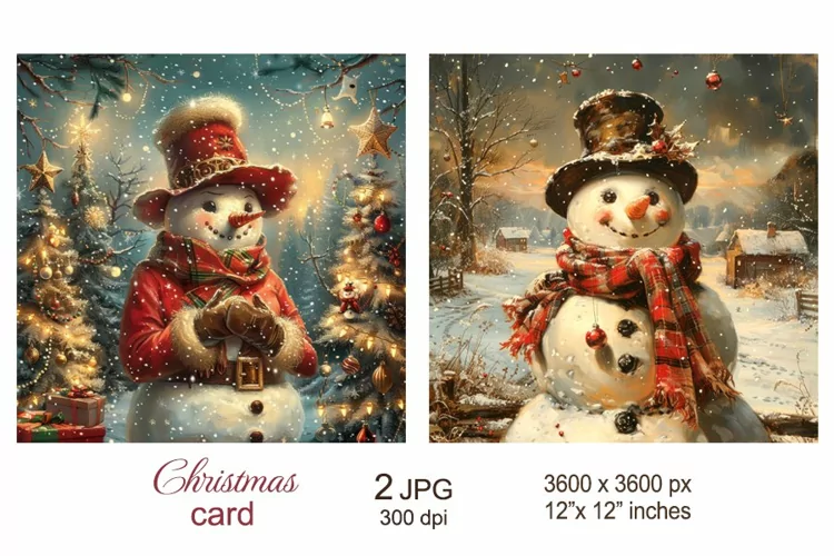 Cute Snowman Christmas Card, Christmas Junk Journal pages