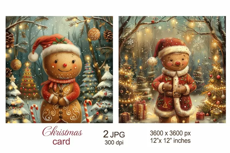 Cute Christmas Gingerbread in Santa hat Christmas Card, Sant