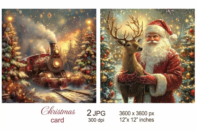 Santa and Express Train Christmas Card, Christmas scrapbook