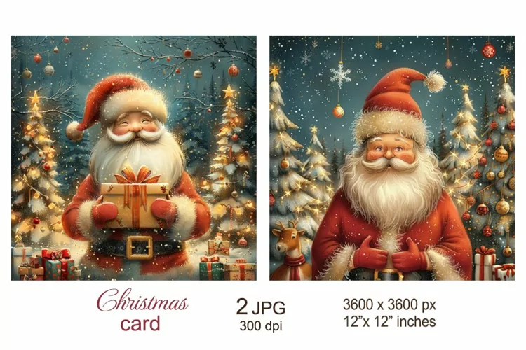 Cute Santa Christmas Card, Santa Claus Junk Journal papers