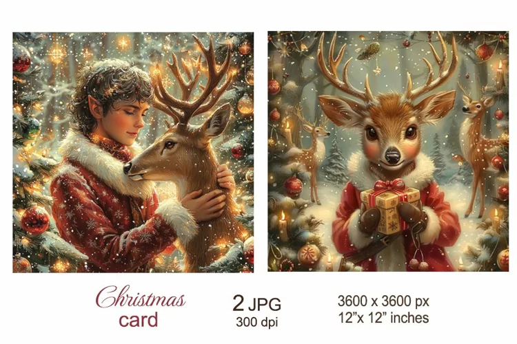 Christmas Elf and Deer Christmas Card, Christmas sublimation