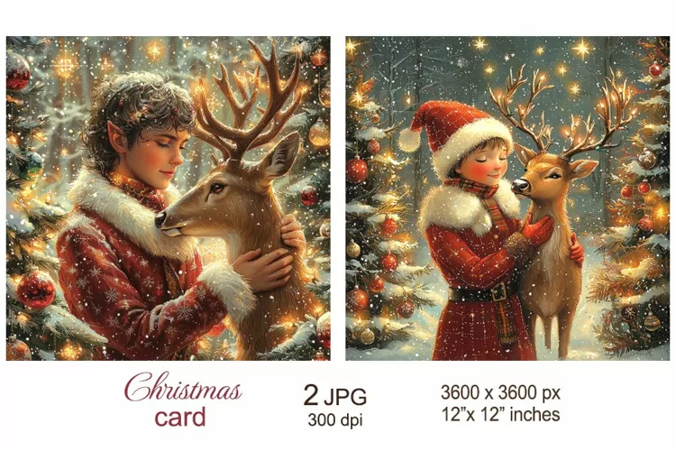 Christmas Elf hug Deer Christmas Card, Christmas sublimation
