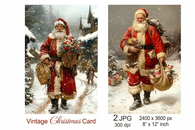 Vintage Santa Christmas card, Santa Claus Junk Journal paper
