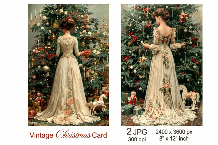Vintage Christmas card Victorian Lady Christmas Junk Journal