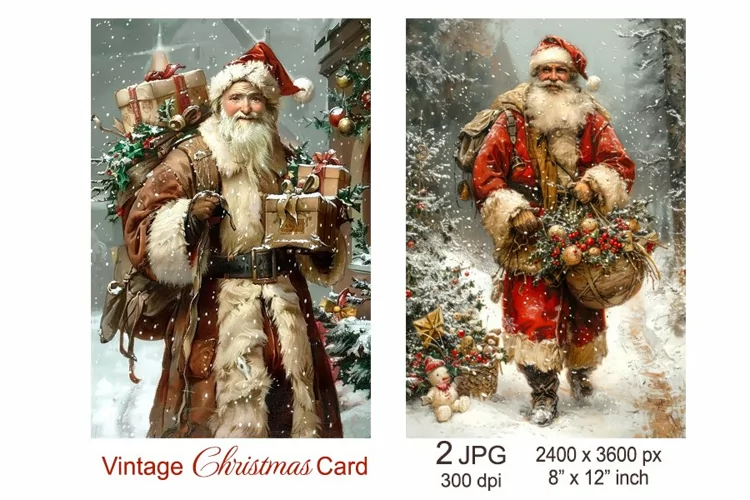 Vintage Santa Christmas card, Santa Claus Junk Journal paper