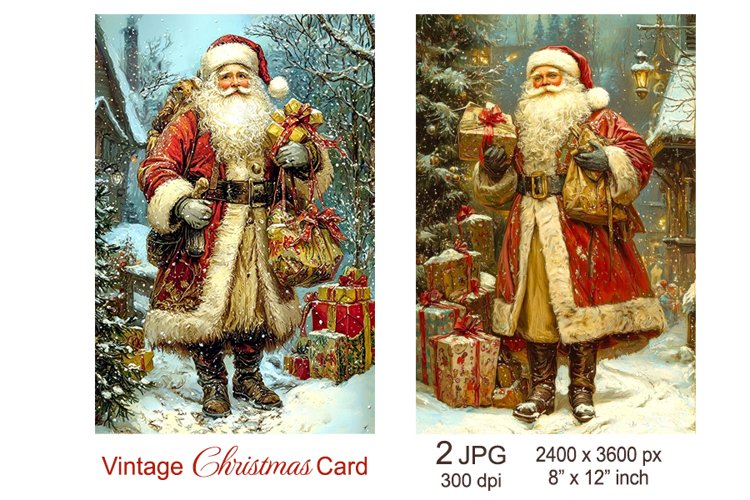 Vintage Santa Christmas card, Santa Claus Junk Journal paper