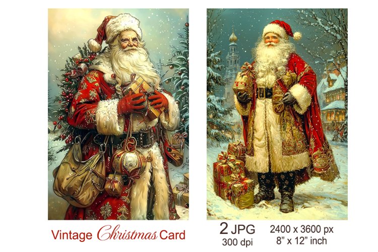 Vintage Santa Christmas card, Christmas Junk Journal papers