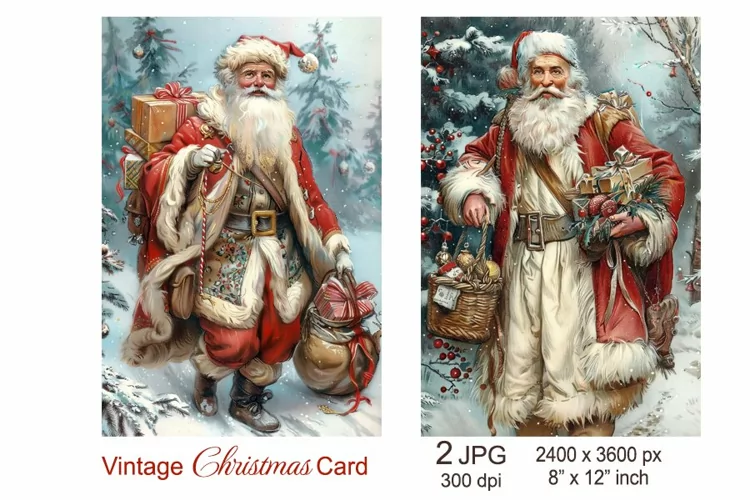 Vintage Santa Christmas card, Santa Claus Junk Journal paper
