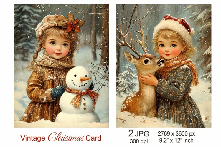 Cute Christmas Card, Deer Snowman, Christmas Junk Journal