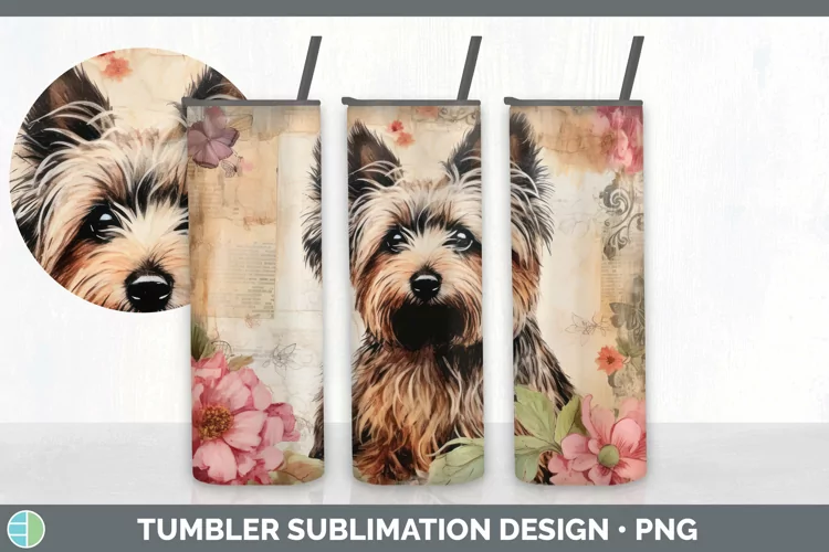 Vintage Yorkshire Terrier Dog Tumbler | Sublimation 20 oz Sk