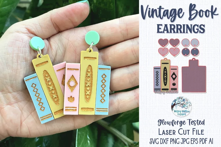 Vintage Book Earrings SVG for Glowforge Laser