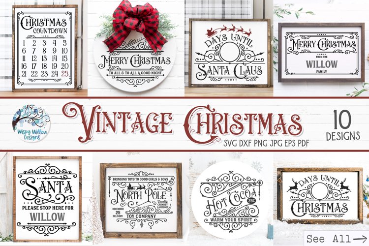 Vintage Christmas SVG Bundle - 10 Victorian Holiday Designs example image 1