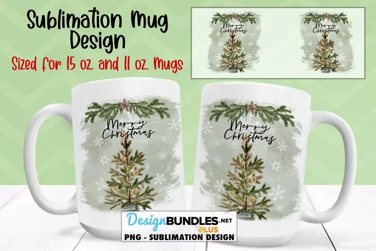 Vintage Christmas Tree 11 & 15 oz Mug Sublimation Design