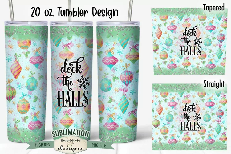 Vintage Deck Hall Christmas 20 oz Tumbler Sublimation Design